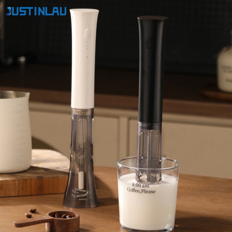 Electric Milk Frother Handheld - JUSTINLAU Handlicher elektrischer Milchaufschäumer, 3-Gang-Kaffeeschaumhersteller, Edelstahl,
