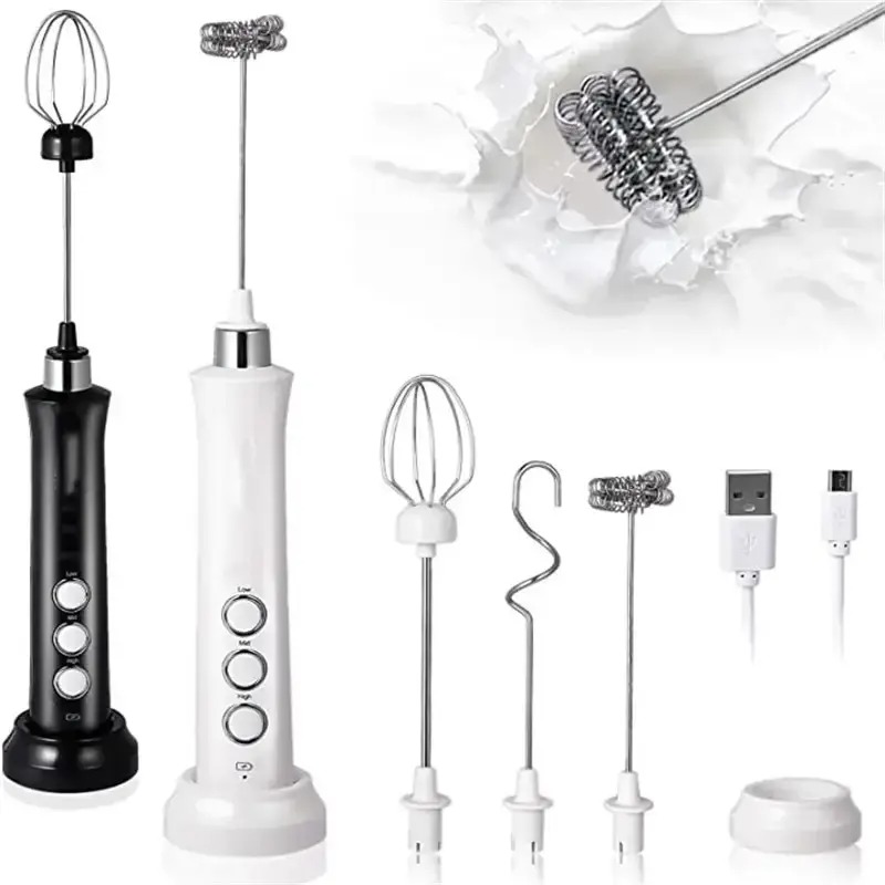 Electric Milk Frother Handheld - 3-in-1 elektrischer Milchaufschäumer, wiederaufladbarer Milchschaumbereiter, Handschäumer,